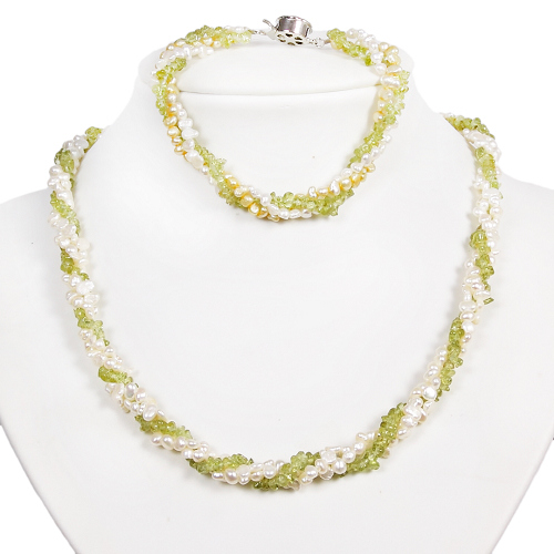 Armkette + Halskette 7013 - Süßwasserperlen & Peridot - zum Schließen ins Bild klicken